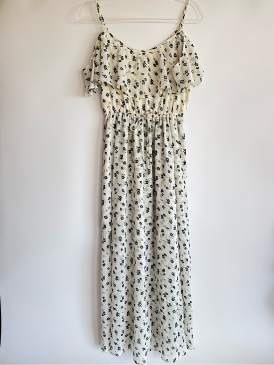 Abercrombie & Fitch Dresses & Skirts - Abercrombie Floral Chiffon Maxi Dress Ruffle Cottagecore Coquette Cream Navy L